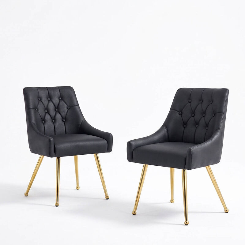 Set of 2 Faux Leather Dining Chairs Diamond Tufted Open Back Side Chairs with Metal Handle Spring and Foam Cushioned Accent Chairs image number 0