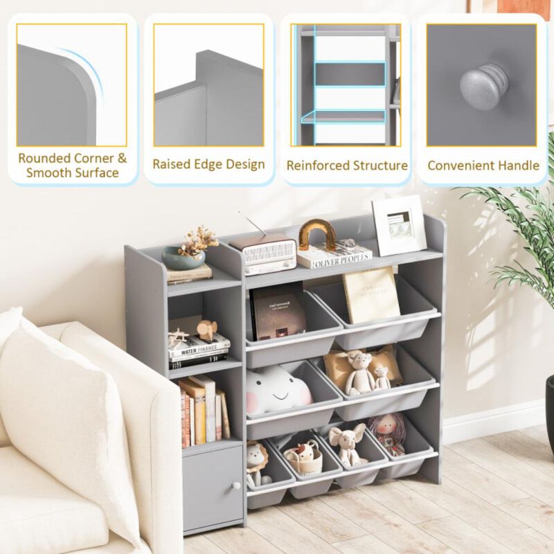 Hivvago 4-Tier Kids Bookshelf and Toy Storage Rack with 8 Toy Organizer Bins