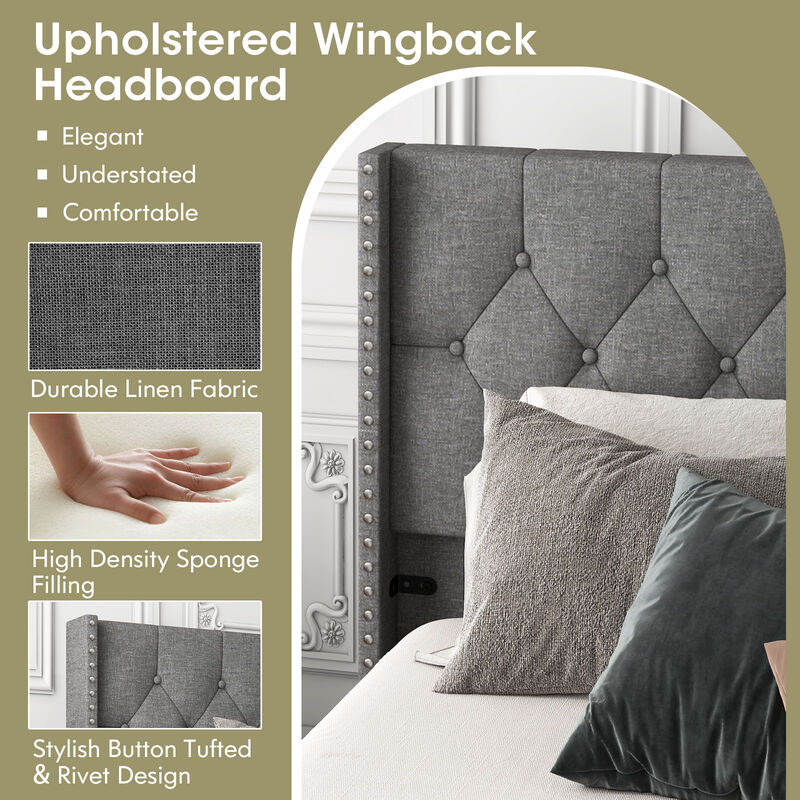 Upholstered Platform Bed with Button Tufted Headboard