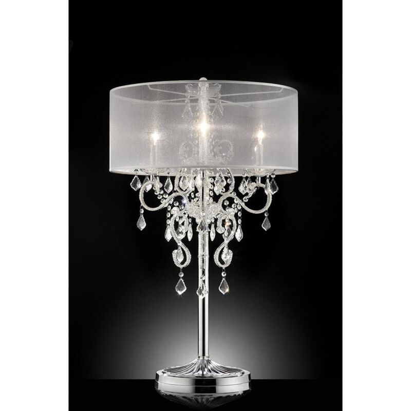 Hivvago Glam Silver Faux Crystal Accent Table Lamp with See Thru Shade