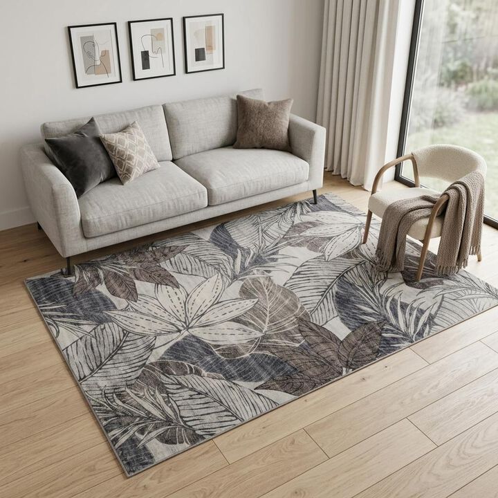 HomeRoots 7' X 10' Gray and Brown Floral Distressed Area Rug