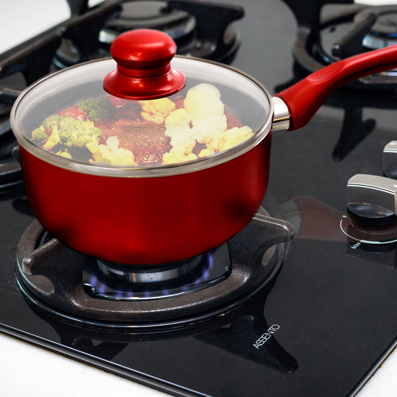 Better Chef 1.5 Quart Ceramic Coated Saucepan in Red with Glass Lid