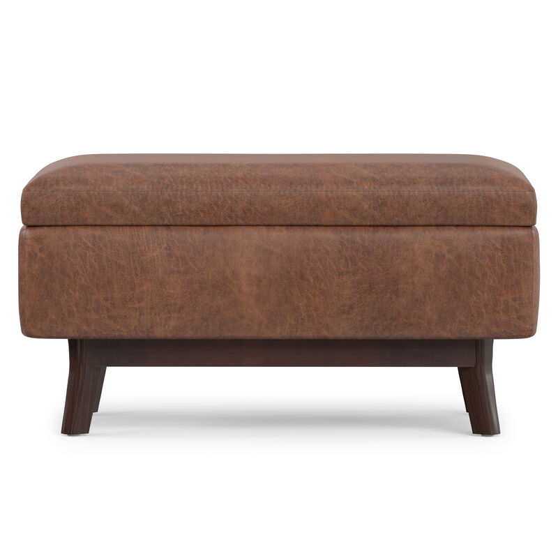 Owen Small Rectangular Storage Ottoman in Distressed Saddle Brown Faux Air Leather image number 2