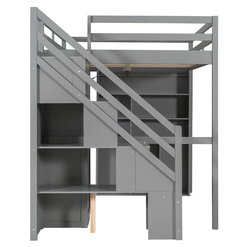 Whisen Full Loft Bed with Wardrobe Desk Shelves, Solid Wood Space-Saving for Bedroom Kids image number 7