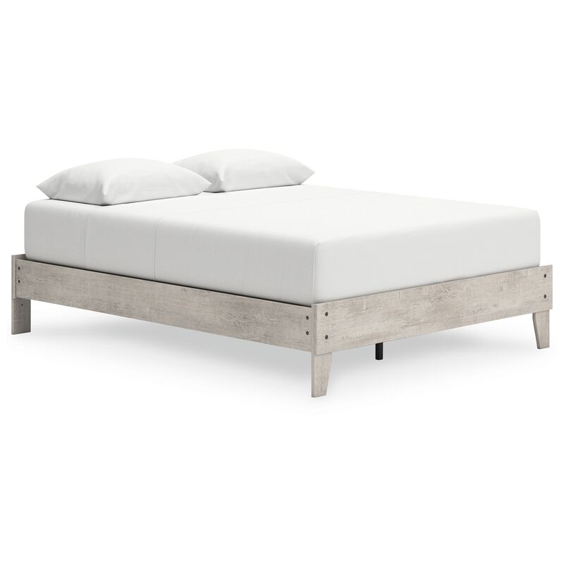 Shawn Queen Size Minimalist Platform Bed, Light Gray Wood, Low Profile - Benzara