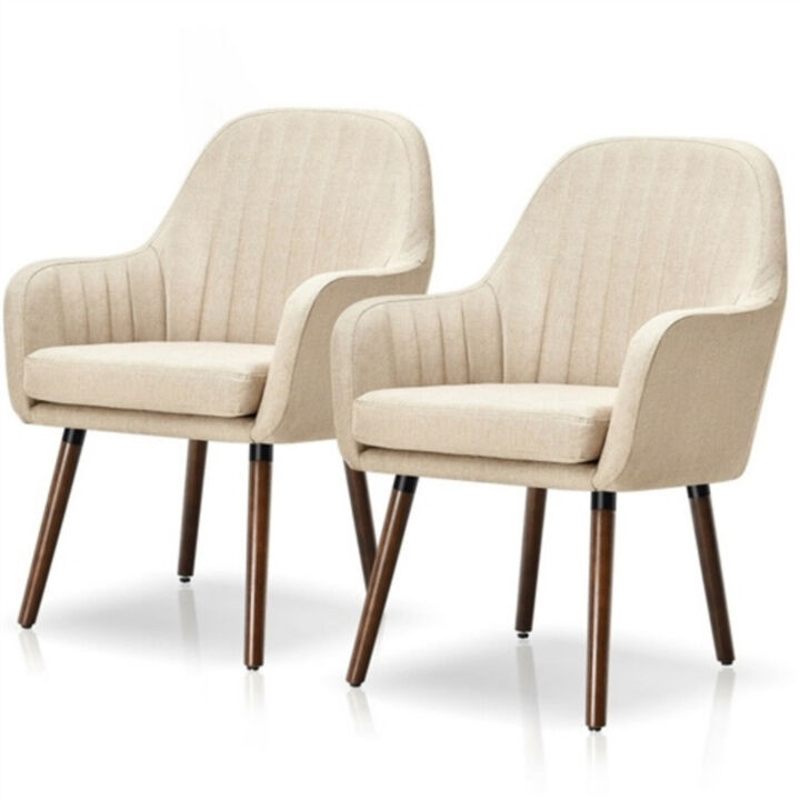 Set of 2 Upholstered Accent Chairs in Retro Linen – Wooden Legs and Comfortable Seating for Any Space
