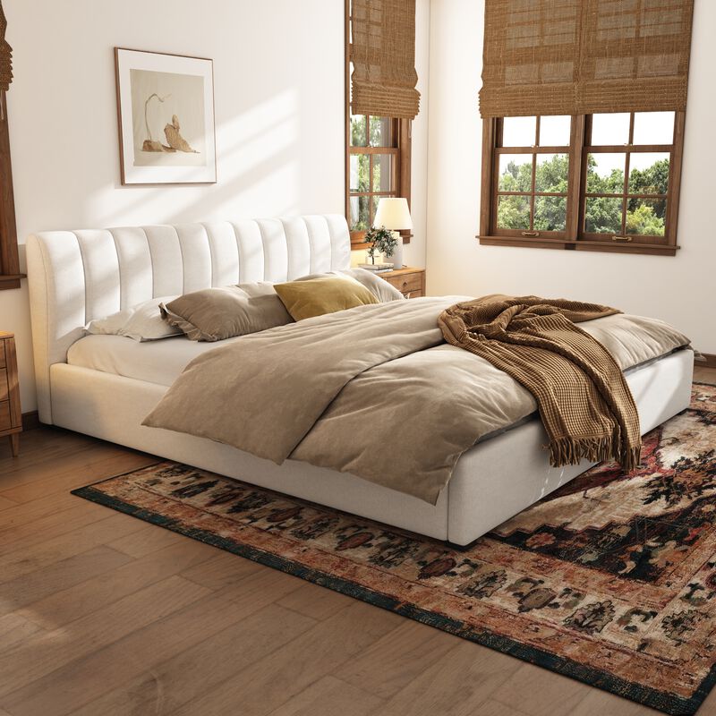 Christopher Knight Home Becky Modern Linen Upholstered Bed Frame with Headboard and Rubberwood Legs image number 1