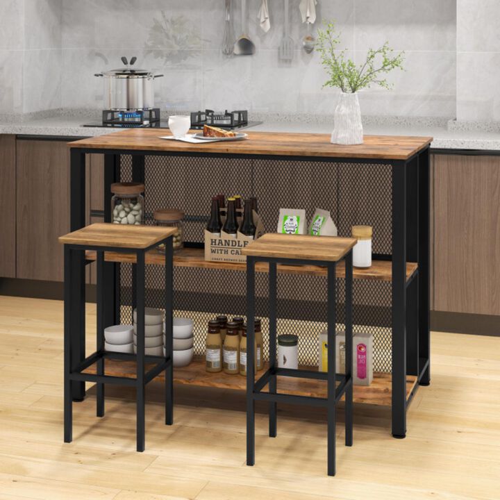 Hivvago 36" 3-Tier Bar Table with Storage Metal Frame Adjustable Foot Pads for Dining Room