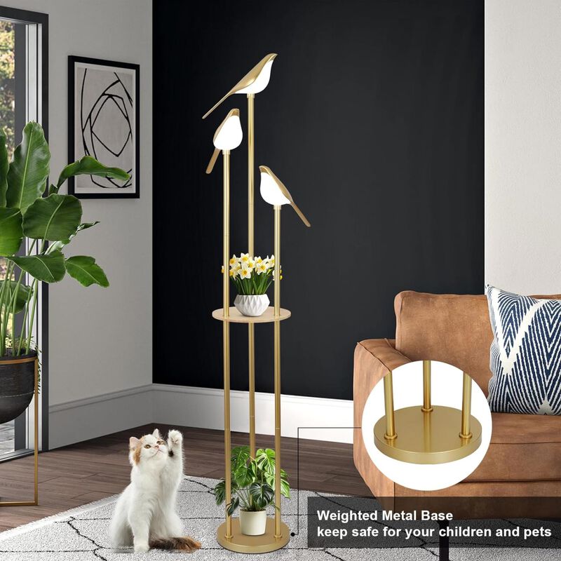 ELEMENT ACE Mid-Century Standing Floor Lamp with Adjustable Built-In LED Lights and Functional Storage Shelf Ideal for Living Room, Bedroom, Study and Home Decor image number 6