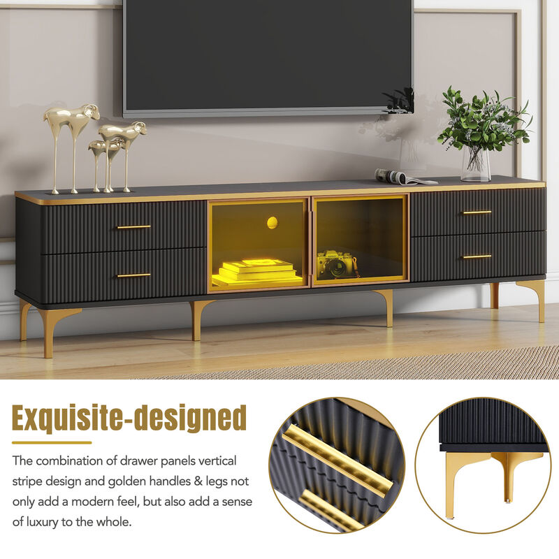 Merax Modern LED TV Stand with Marble-veined Table Top
