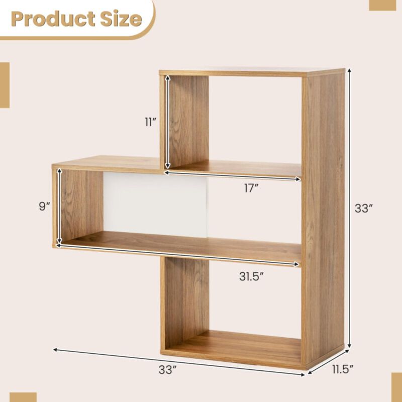 Hivvago Convex Bookshelf 3-Shelf Open Bookcase Room Organizer with Anti-Toppling Device