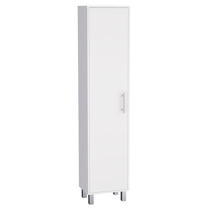 Laska Storage Cabinet, Broom Hangers, 1 Door -White