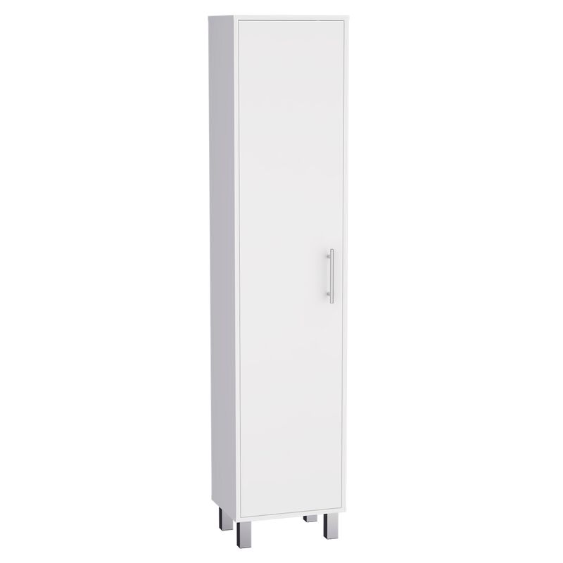 Laska Storage Cabinet, Broom Hangers, 1 Door -White