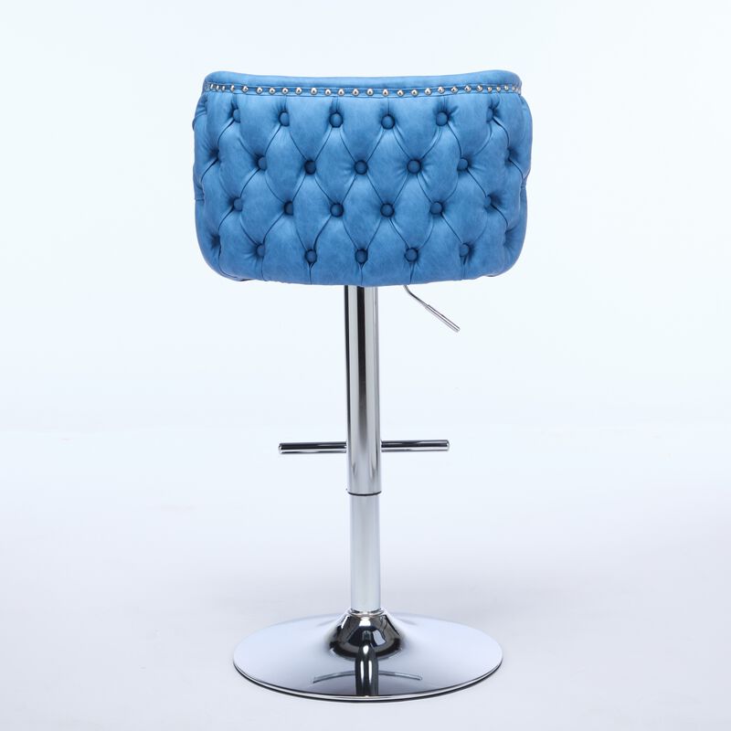 Streamdale Adjustable Chrome Base Bar Stools with Tufted Backs (Blue, Set of 2)