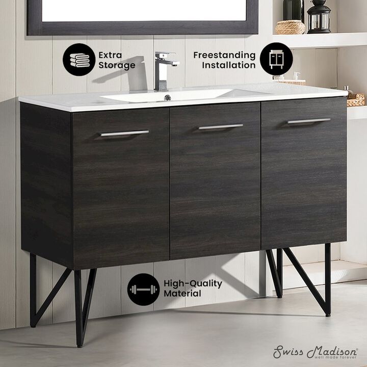 Annecy 48" Freestanding Bathroom Vanity in Black Walnut with Sink Top