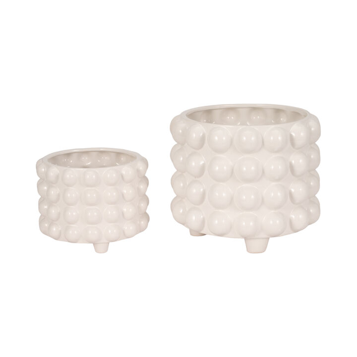 S/2 9/12" Bubble Planters, White
