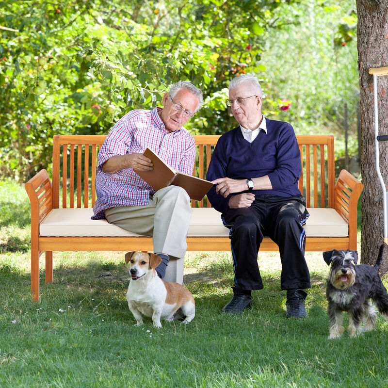 Patio 3-Seat Wooden Bench with Soft Cushions for Comfortable Outdoor Seating