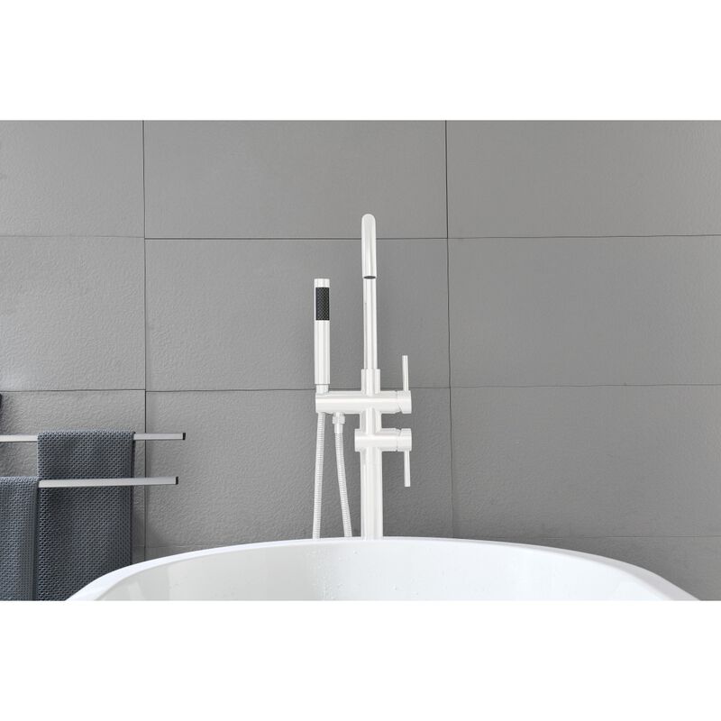 Brushed Nickel Freestanding Tub Filler with Handheld Shower