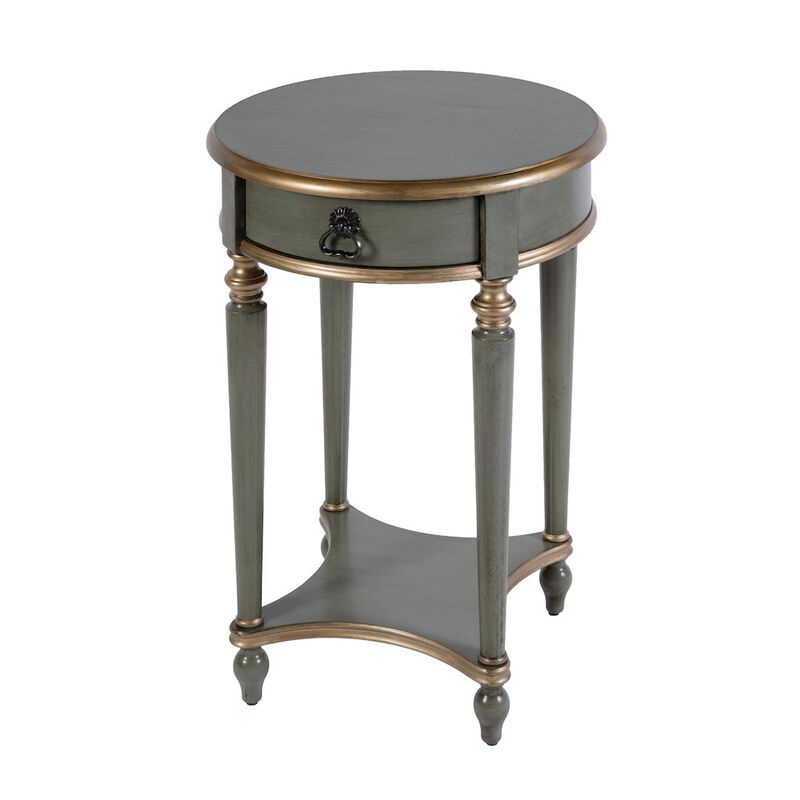 Butler Specialty Jules 17.5 in. W Round Wood 1 Drawer End Table,Lower Open Shelf, Pastel Green image number 0
