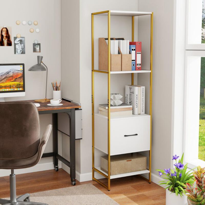 Hivvago 5-Tier Narrow Bookcase with 4 Open Shelves and Storage Drawer