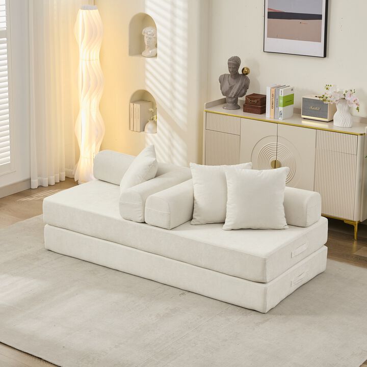 Convertible Folding Mattress Couch, Chenille Floor Sofa with Armrest, Floor Sofa Lounge Couch
