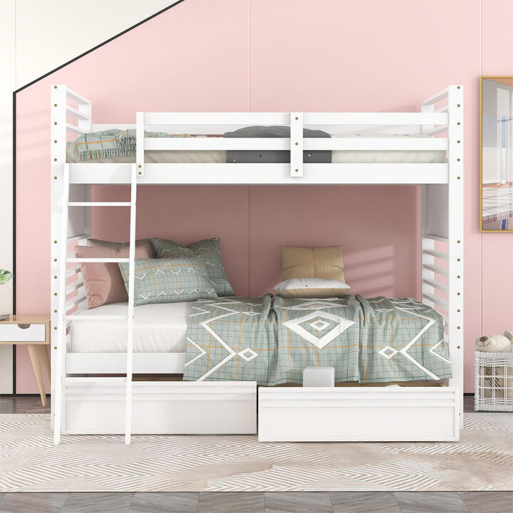 Merax Solid Wood Bunk Bed with Two Storage Drawers