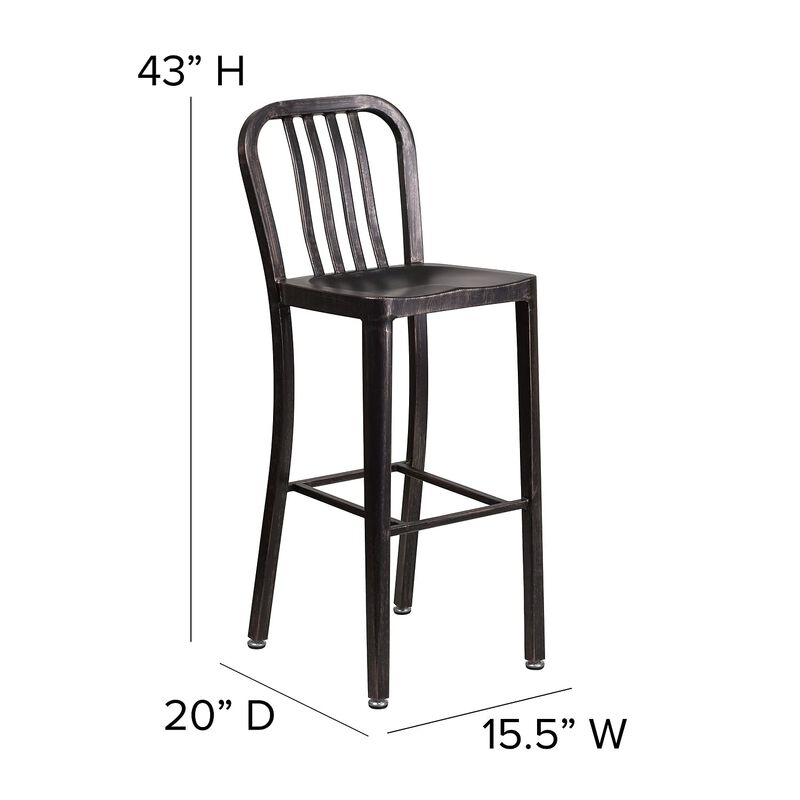 Flash Furniture Commercial Grade 30" High Black-Antique Gold Metal Indoor-Outdoor Barstool with Vertical Slat Back image number 4