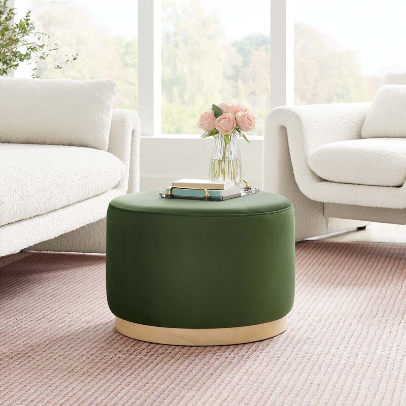 Tilden Large 23" Round Performance Velvet Upholstered Ottoman image number 1