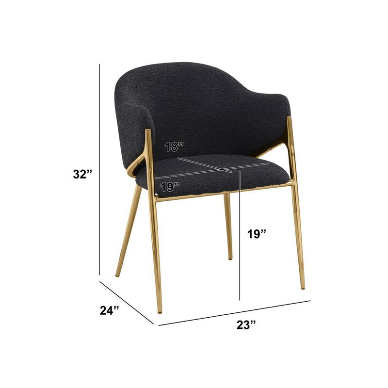 Best Quality Furniture Black Boucle Fabric Side Chairs With Gold Base