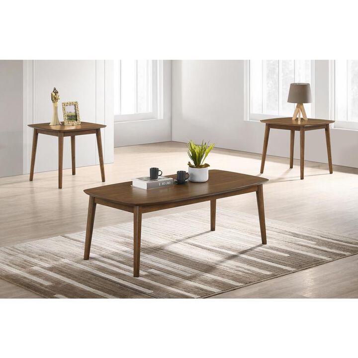 New Classic Furniture Felix 3-pc Wood Coffee Table Set with 2 End Tables in Natural Walnut