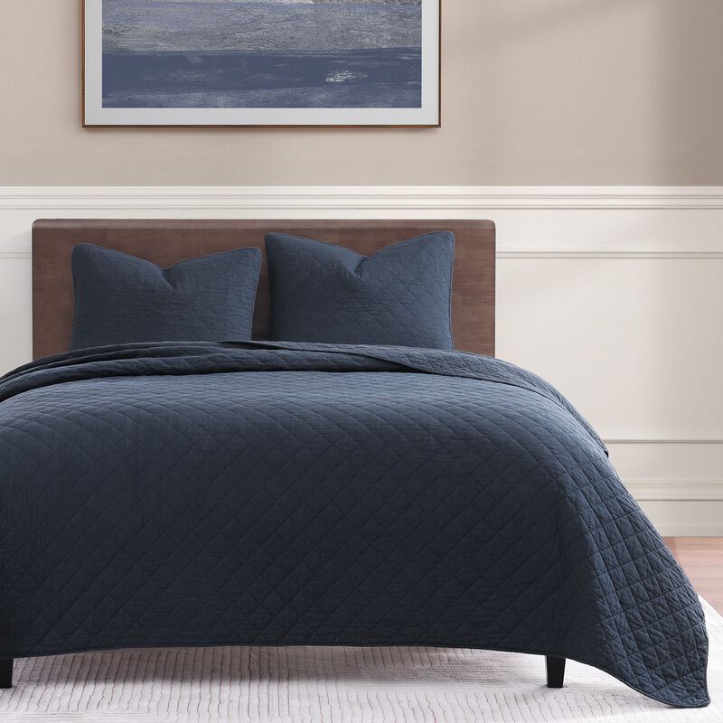 Cotton Comfort King Navy Quilt Set image number 1