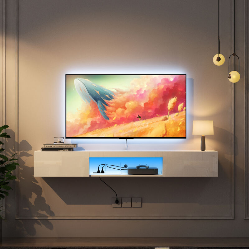 GOODSILO Modern Floating TV Stand with LED Lighting Effects and Spacious Storage Cabinet Entertainment Center image number 1