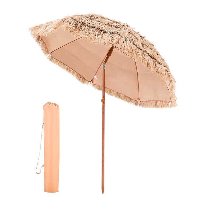 Tiki Patio Umbrella &ndash;  Thatched Beach Parasol with 8 Metal Ribs for Backyard