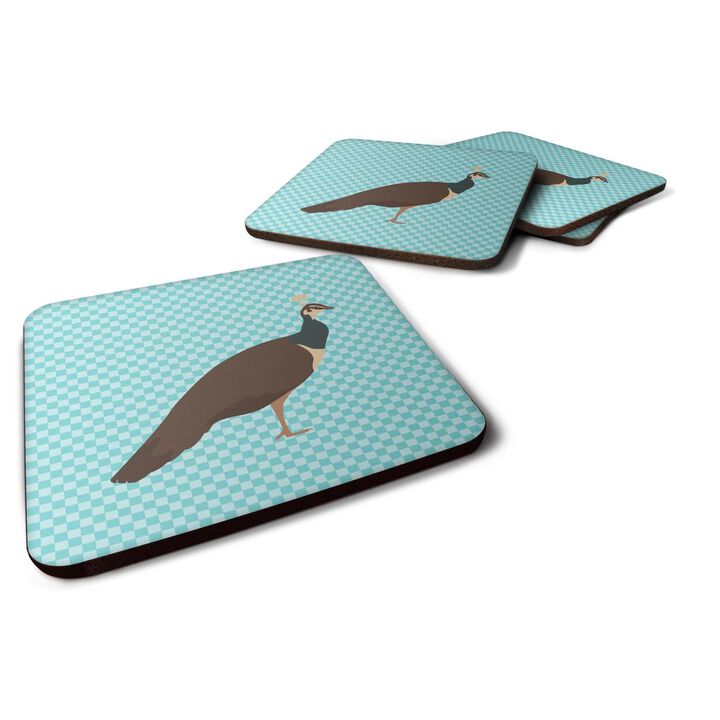 Caroline's Treasures Indian Peahen Peafowl Blue Check Decorative coasters, 3.5, Multicolor