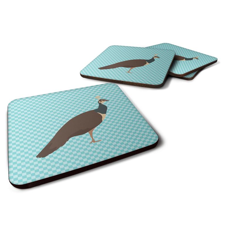 Caroline's Treasures Indian Peahen Peafowl Blue Check Decorative coasters, 3.5, Multicolor