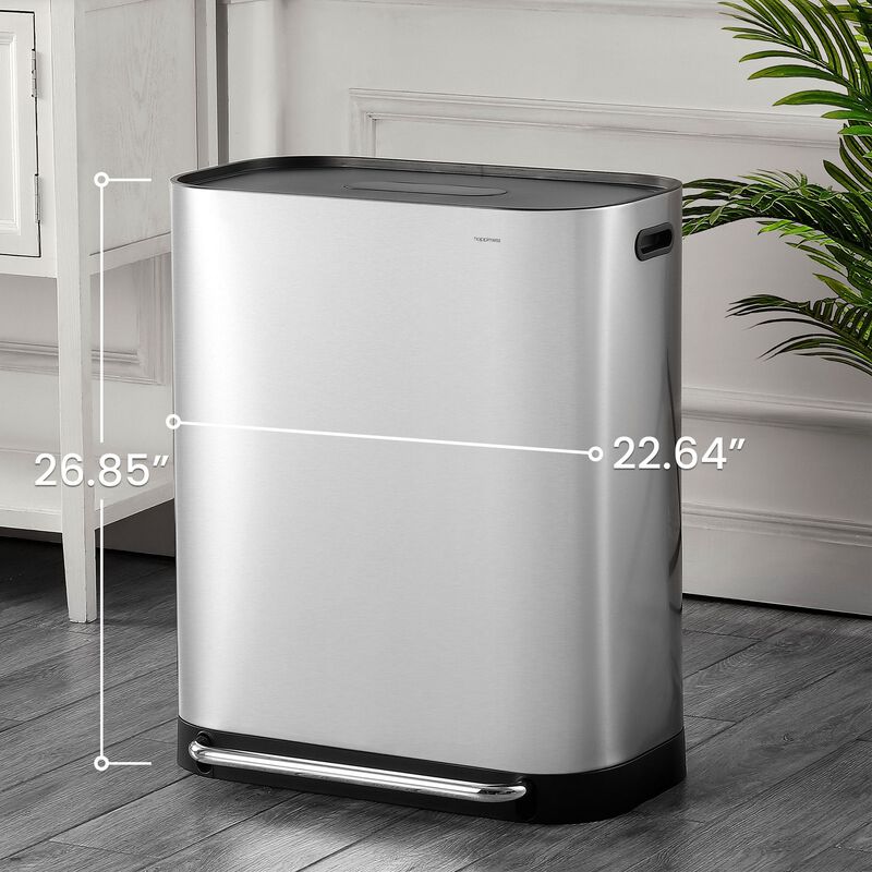 Beni Kitchen Trash/Recycling Double-Bucket Step-Open Trash Can