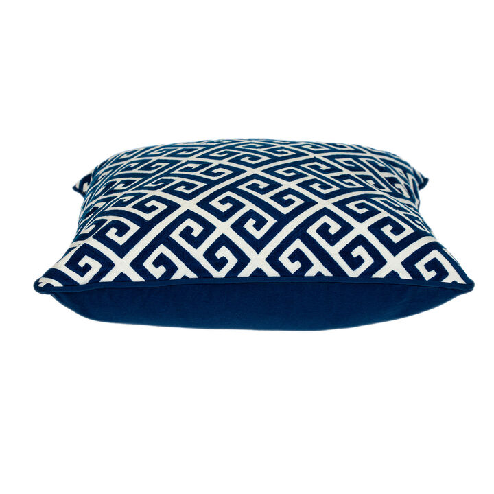 HomeRoots 20" Blue Greek Key Cotton Throw Pillow