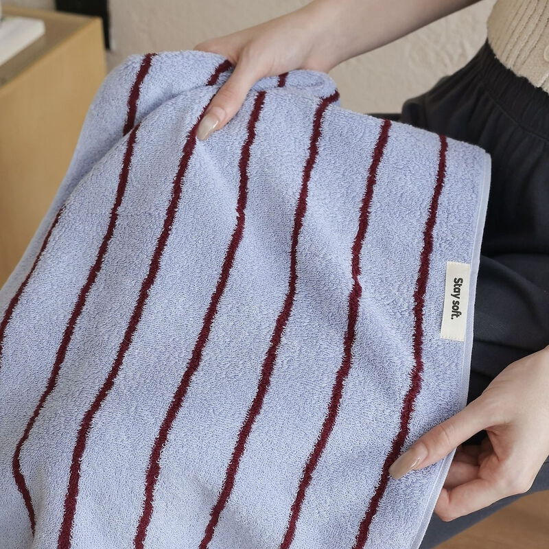 Misty Blue Cotton Pinstripe Towel Set of 2 image number 8