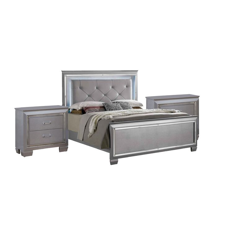 Queen Bedroom Set, Gray Wood, 3 Piece Set with 2 Nightstands image number 0