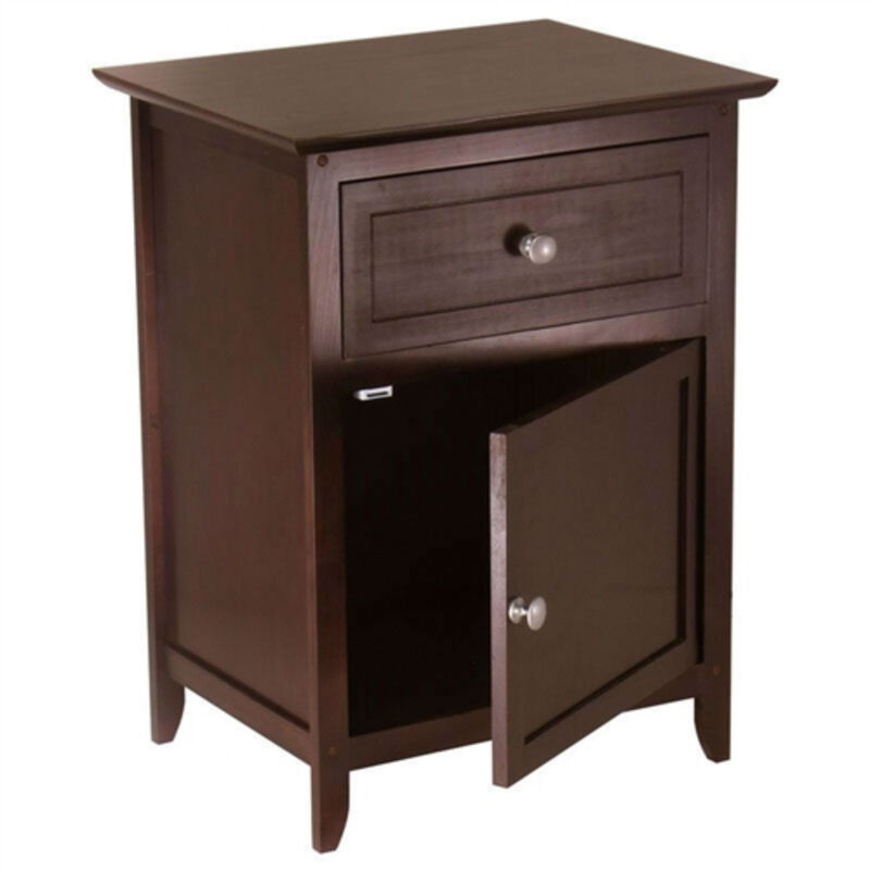 Wood Finish Nightstand with 1 Drawer and Storage Cabinet