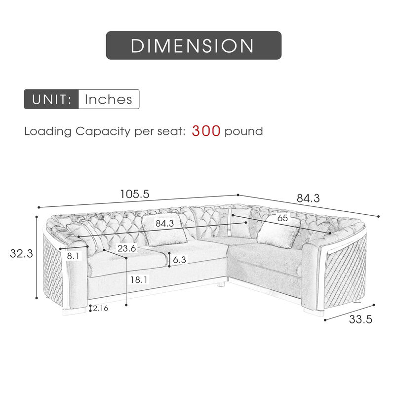 Sezup L-Shaped Chesterfield Sectional Sofa image number 6