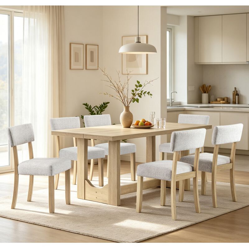 7 Piece Dining Table Set for 6, rectangular dining table set with 6 chairs, modern farmhouse kitchen dining table set, wood dining set image number 3