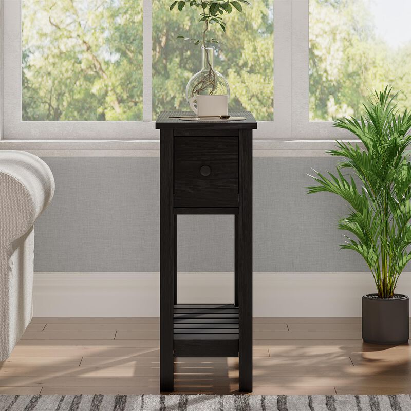 ChooChoo Narrow End Table, Small Side Table for Small Spaces, Slim End Table with Drawer, Narrow Nightstand Bedside Table for Li