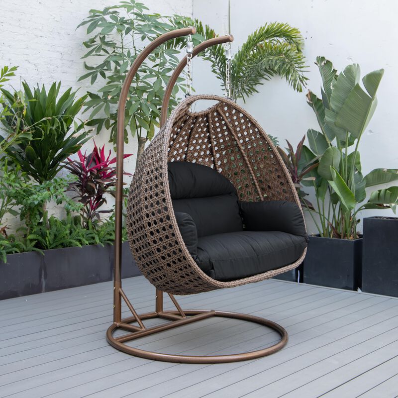 LeisureMod Mendoza Modern Wicker Hanging 2 person Egg Swing Chair Removable Cushion