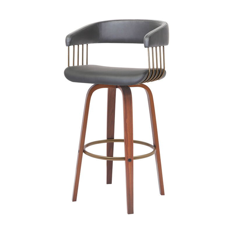 HomeRoots Faux Leather Cafe-Style Swivel Bar Stool with Armrests image number 4