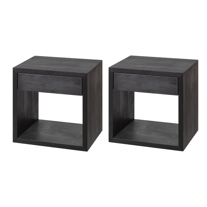 Set of 2 Medium Mid-Century Modern Solid Hardwood Floating Nightstands - Stylish Bedside Tables with Drawers