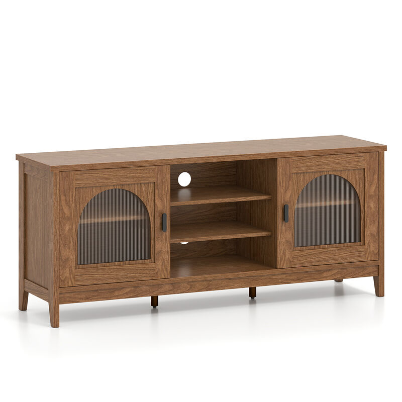 TV Cabinet with Adjustable Shelves, 2 Cable Holes, and Vintage Modern Style image number 0