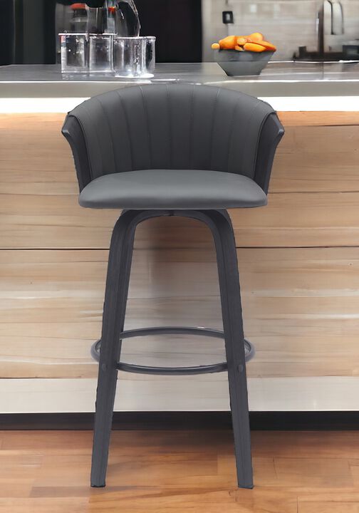 HomeRoots Faux Leather Cafe-Style Counter Stool with Armrests and Wood Base