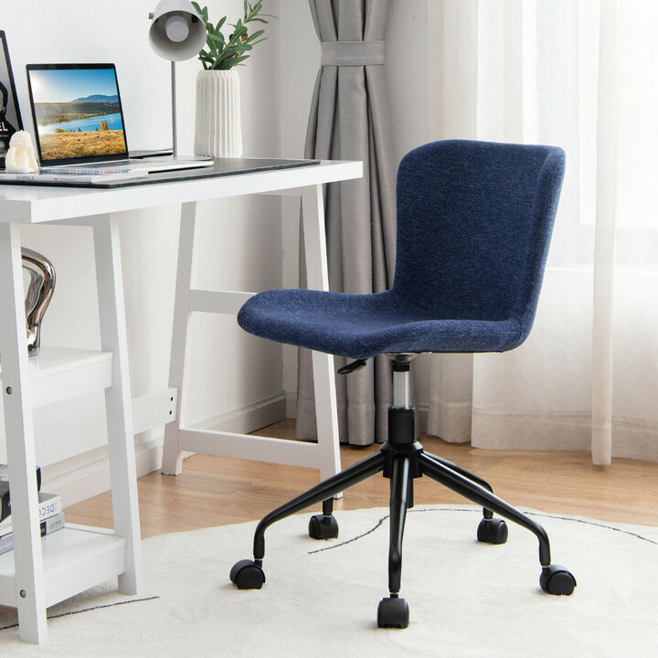 Costway Mid Back Armless Office Chair Adjustable Swivel Linen Task Chair Blue