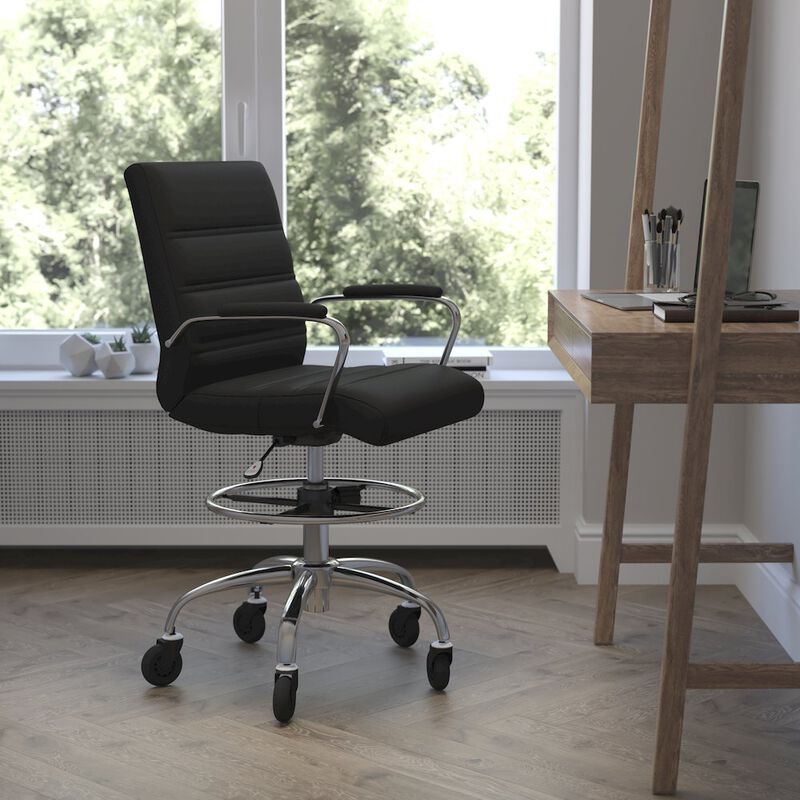 Flash Furniture Mid-Back Black Drafting Chair with Adjustable Foot Ring, Chrome Base, image number 3
